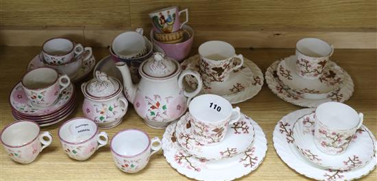 A collection of Victorian pink lustre and other teaware
